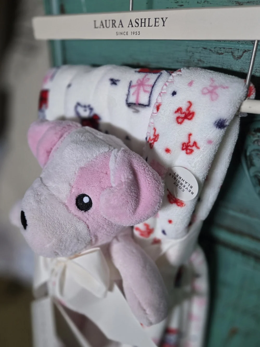 Laura Ashley Pink Plush Bear Lovey with Cream Bow